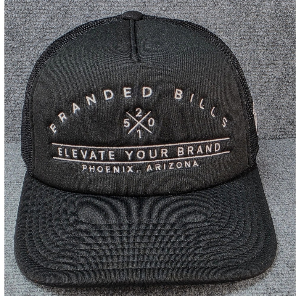Branded Bills Hat Cap Snap Back One Size Black Phoenix Arizona Trucker Mesh Mens